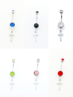 925 silver and 316L steel cross belly ring
