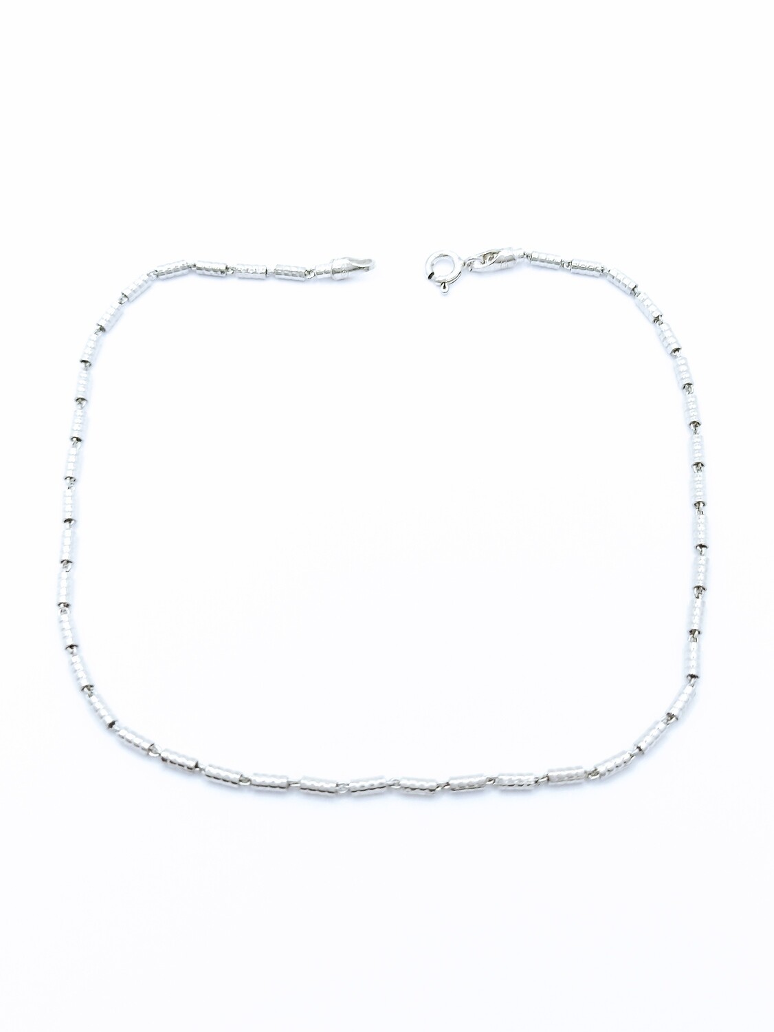 Silver 925 rectangle cylindrical bar chain anklet