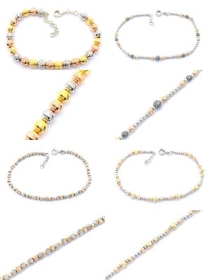 Silver 925 3 color ball design diamond cut hand bracelet