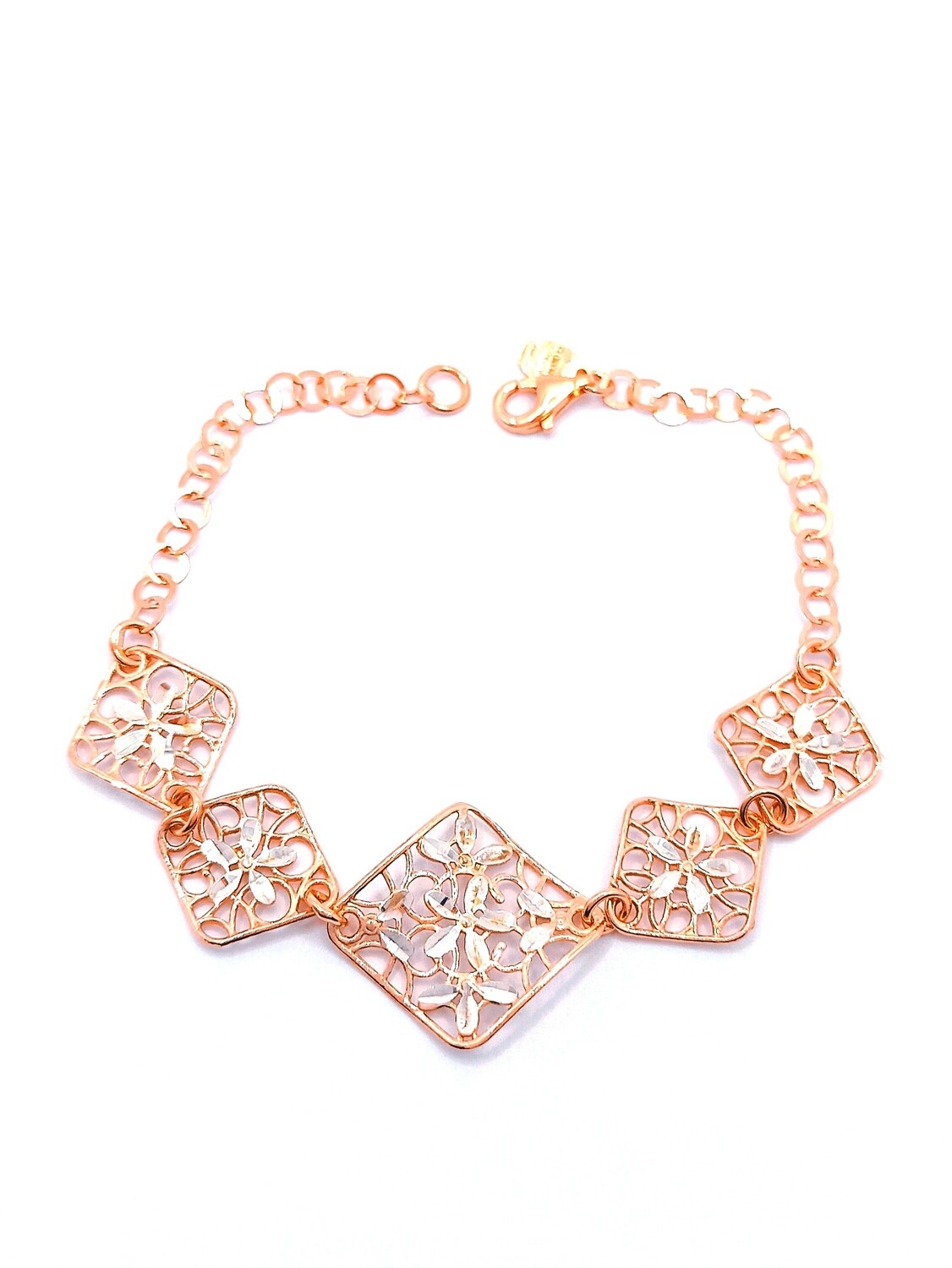 Silver 925 diamond cut rose flower hand bracelet