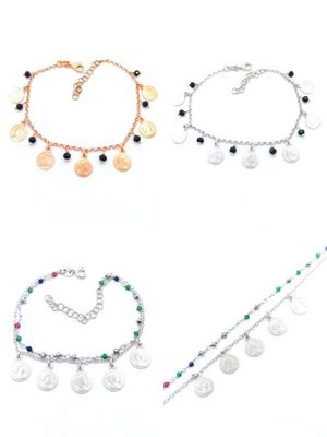 Silver 925 fancy 7 round pennie coin design hand bracelet