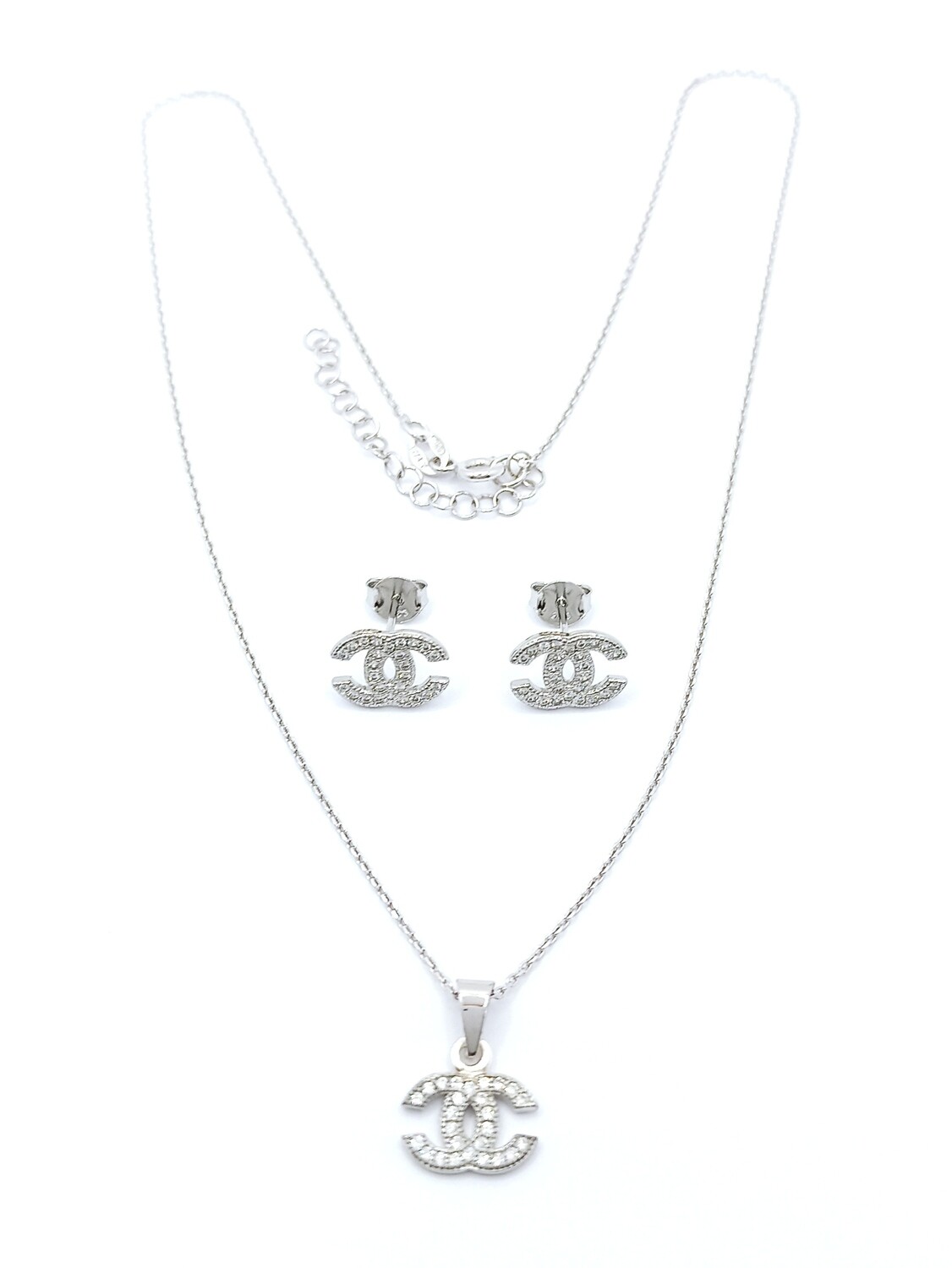 Silver 925 modern type set necklace and earrings