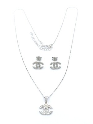 Silver 925 modern type set necklace and earrings