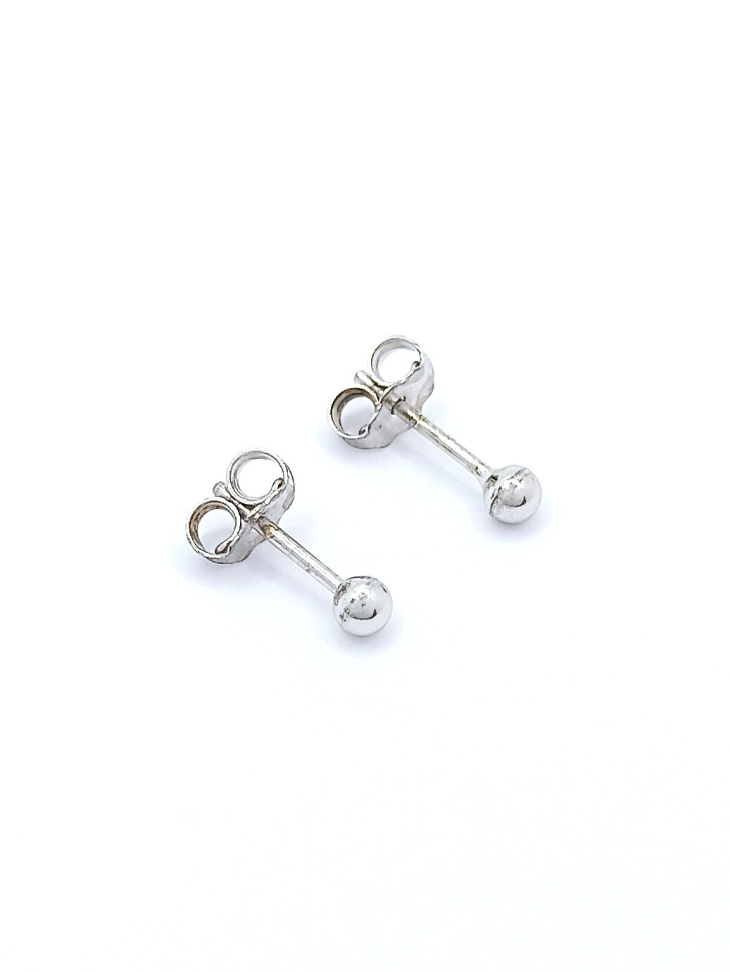 Silver 925 ball stud earrings, COLOR-SIZE: White-3mm