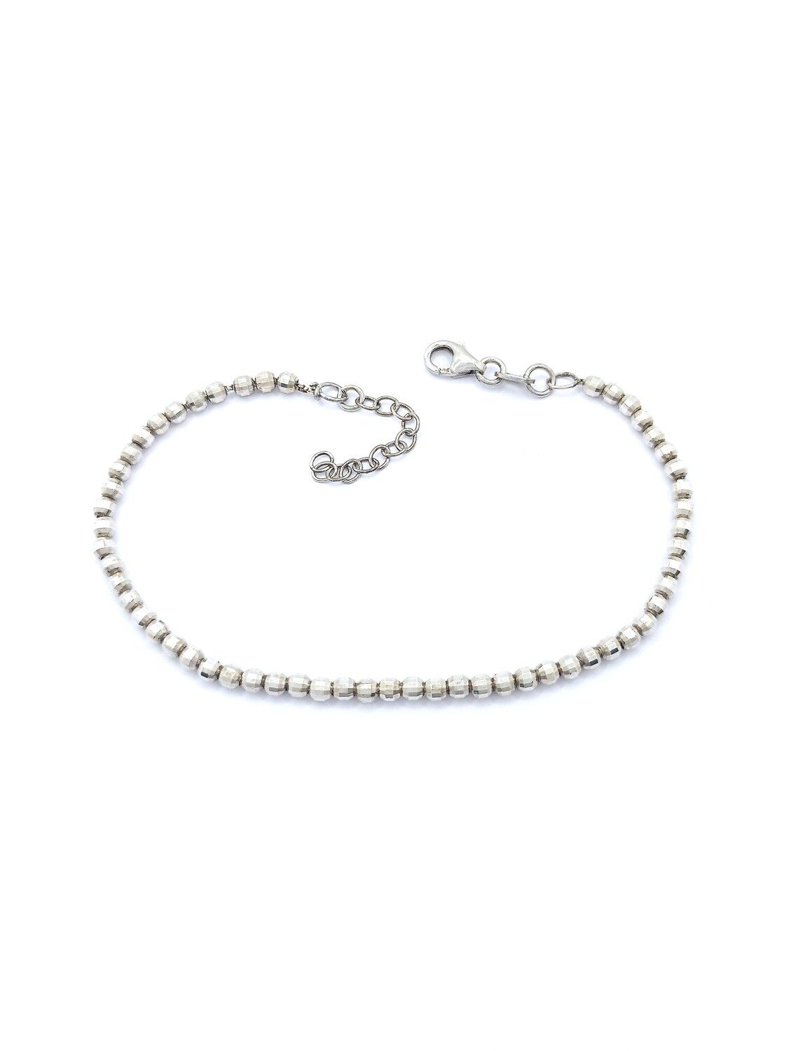 Silver 925 ball design hand bracelet, MODEL-COLOR-CHAIN LENGTH: 1-White-Chain Length: 18+3cm Adjustable