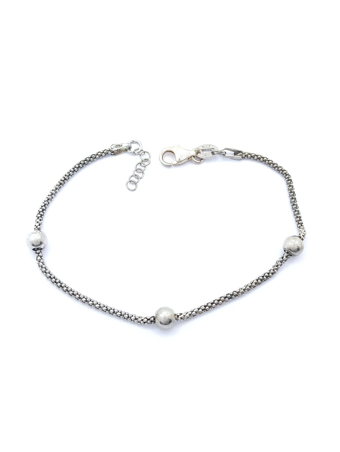 Silver 925 hand bracelet ball to ball design, MODEL-COLOR-CHAIN LENGTH: 1-White-Chain Length: 18+2cm Adjustable