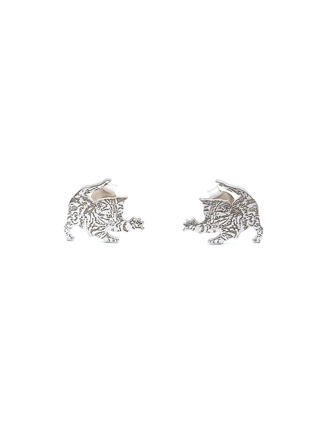 Silver 925 cat stud earrings, MODEL-SIZE: 1-Pendant Height : 1.1cm-Width: 1.2cm