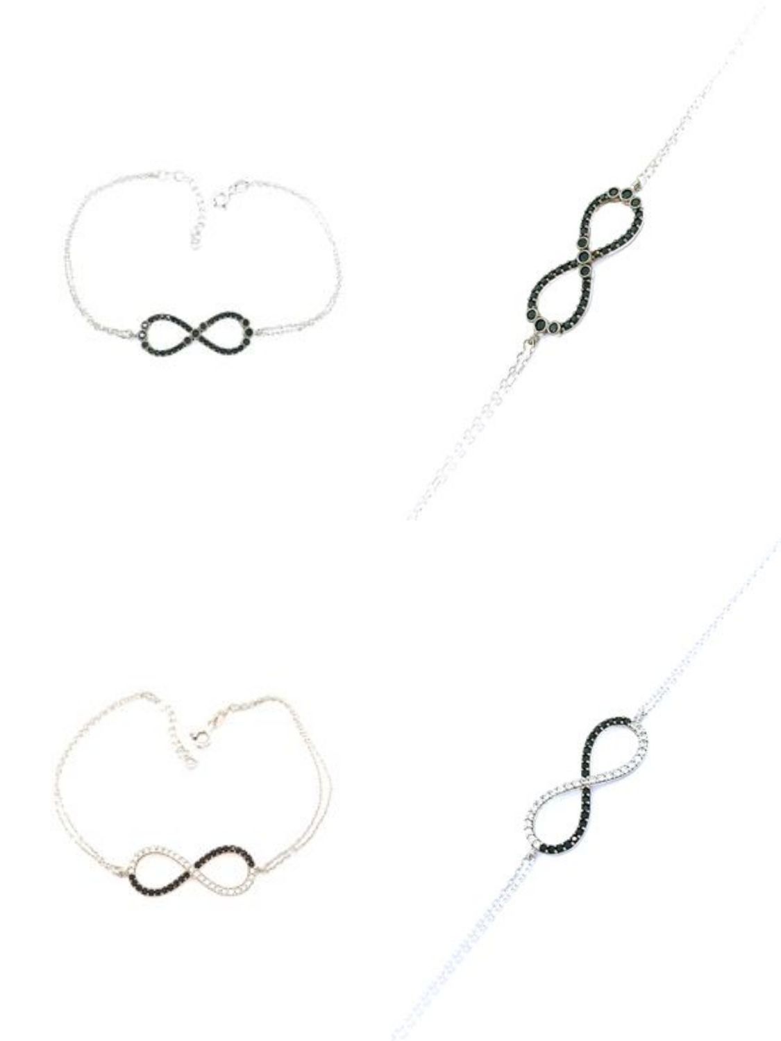 Silver 925 infinity double chain hand bracelet