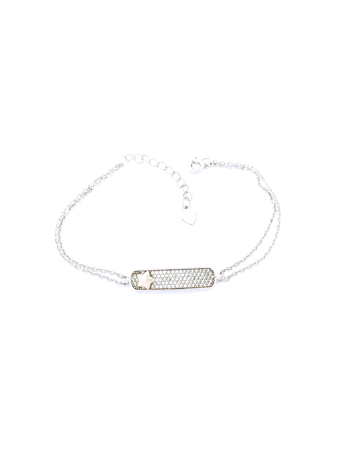 Silver 925 id star design double chain hand bracelet
