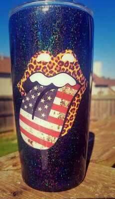 American Flag Tongue with Leopard Lips Tumbler