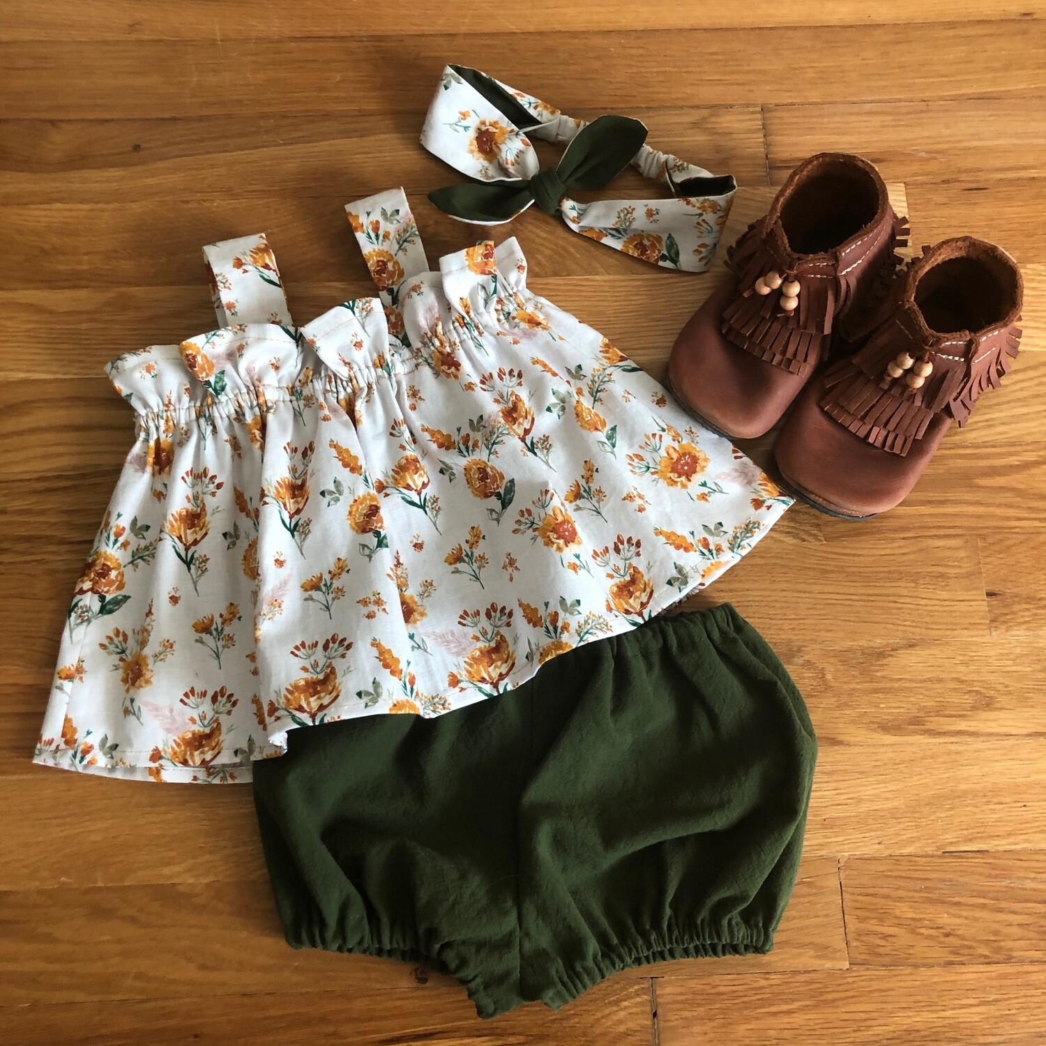 Toddler Apron Top & Bloomer - Rust Floral