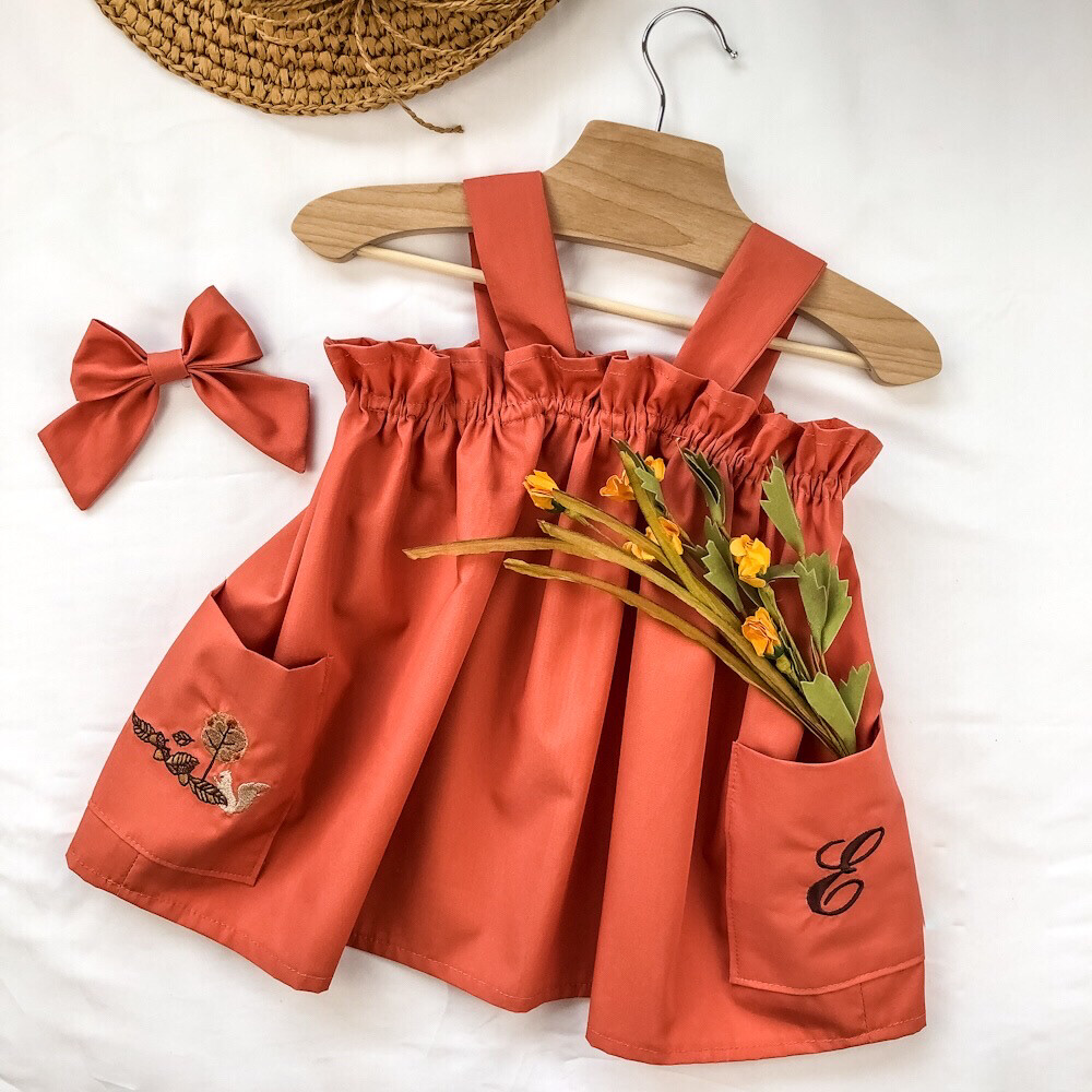 Toddler Apron Top - (Personalize) Terracotta Embroidery