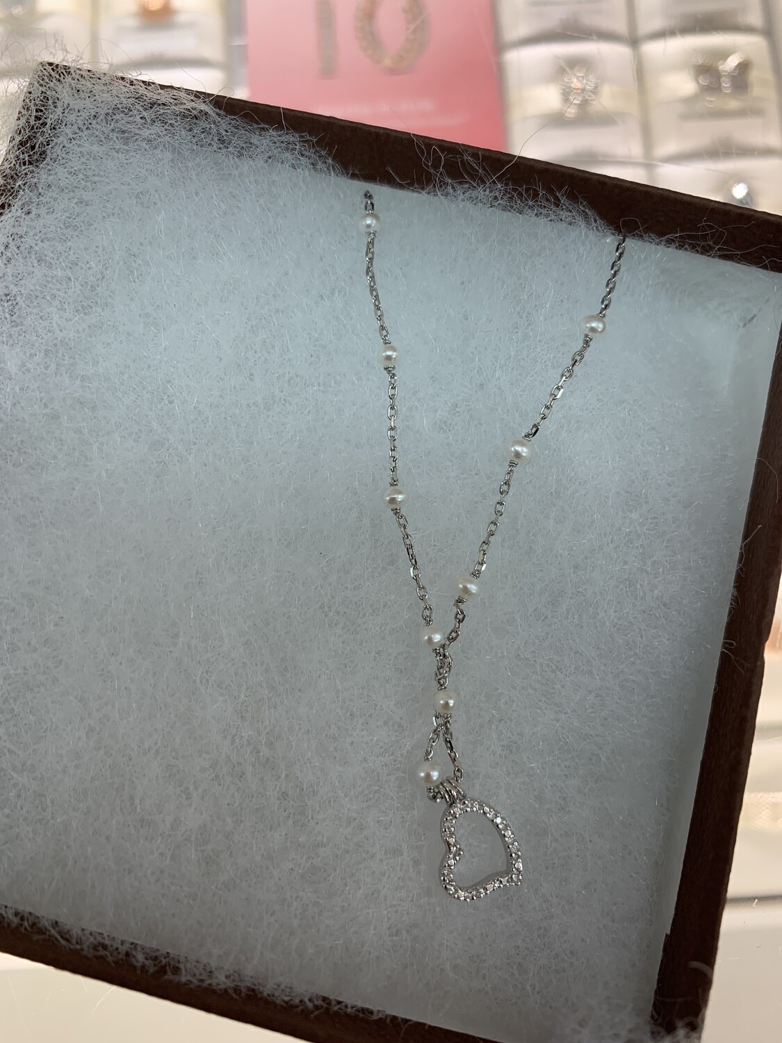 sterling silver heart with embedded pearls and a sterling silver pearls necklace .925 18 inch---Grisda Collections