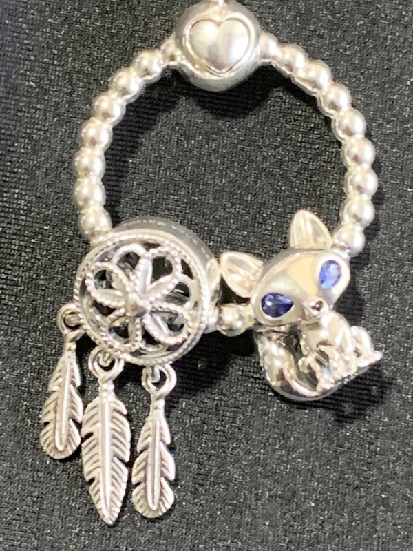 Pandora pendant beaded O, Pandora Dangle spiritual dreamcatcher and original blue eyed fox charms