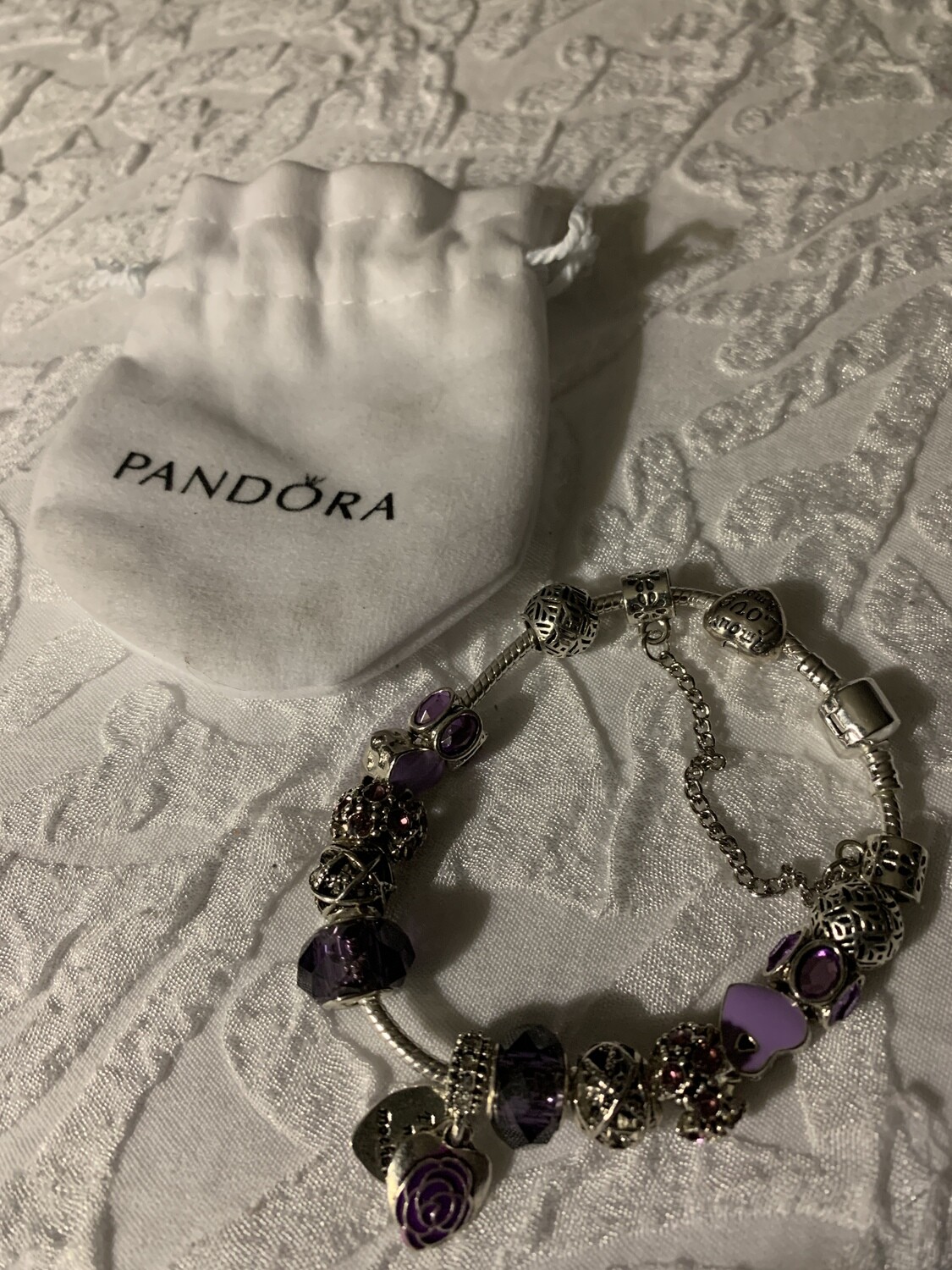 First My Mother Charm Bracelet Hearts and Dangle Charms. Silver Clad