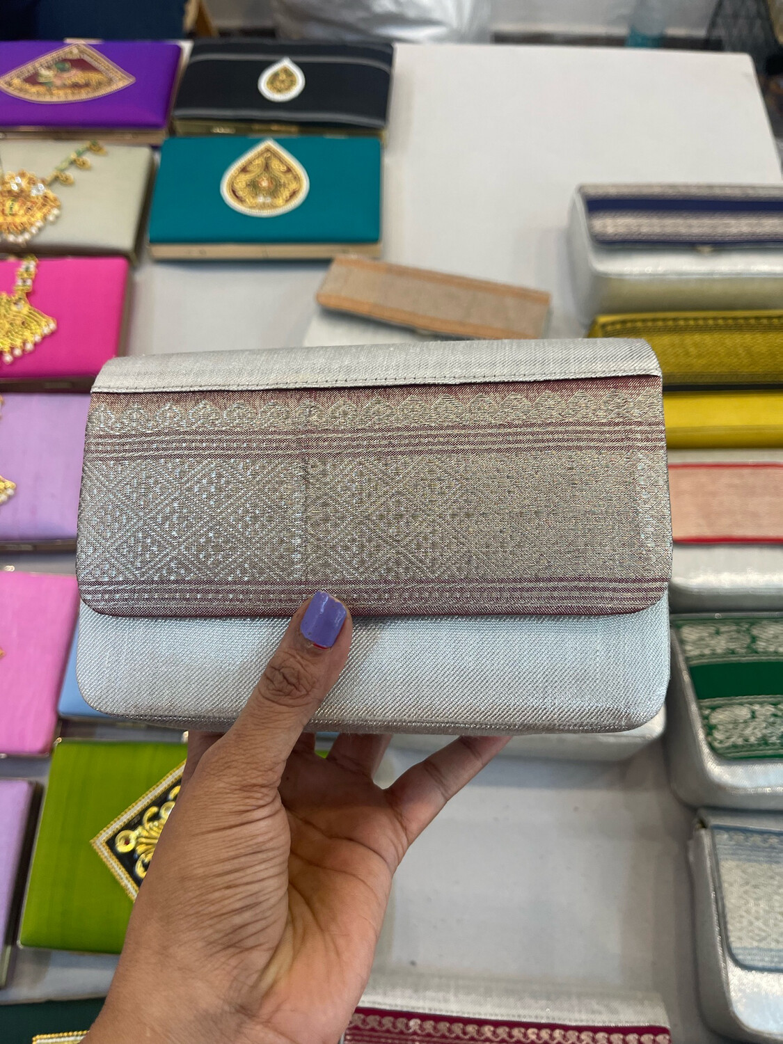 Maroon Tissue Silver Zari