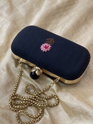 Navy Blue with Button Rose