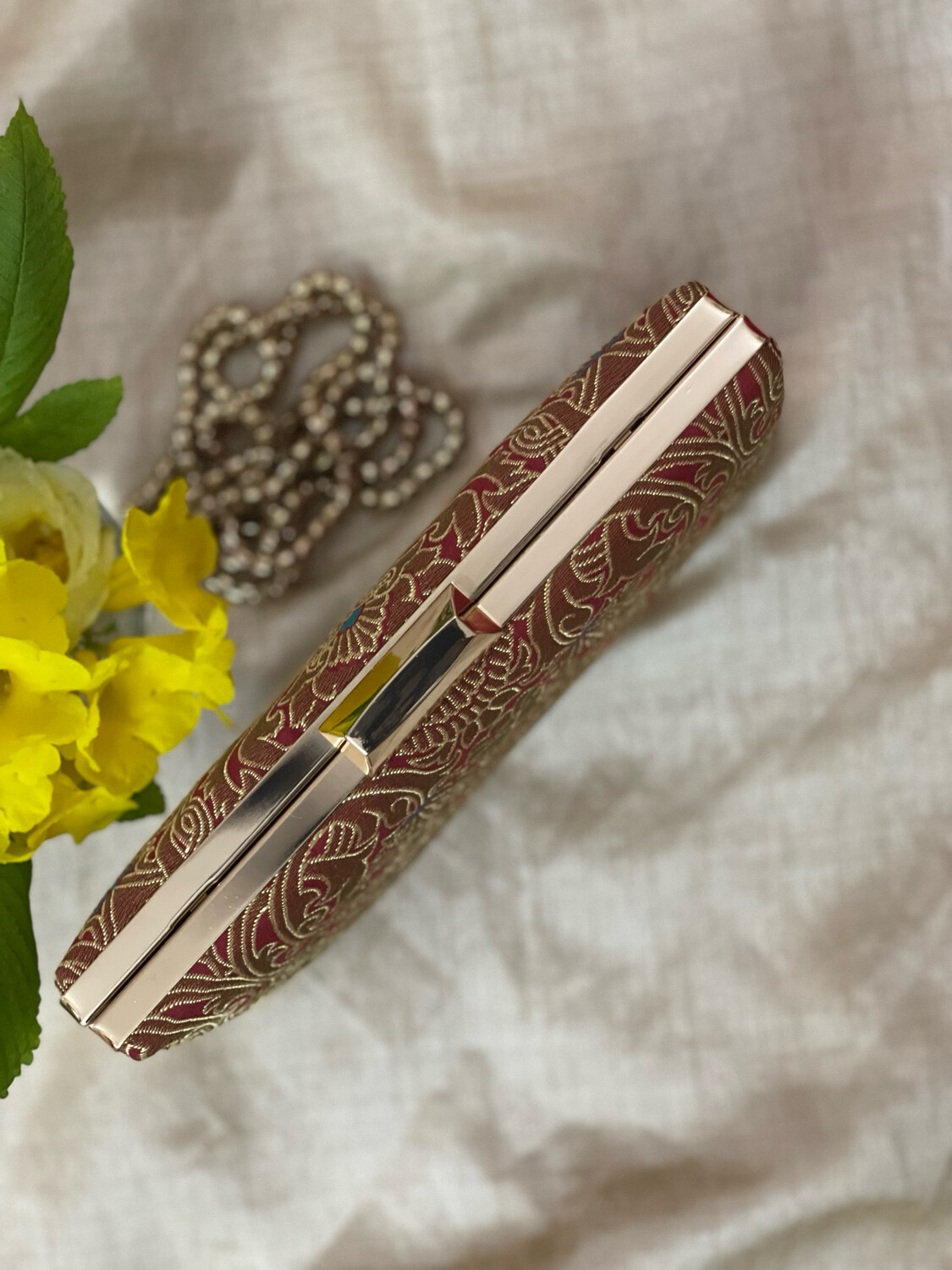 Maroon Floral With Blue Dots