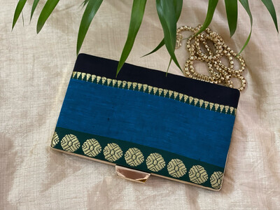 Cobalt Blue Handloom Narayanpet Clutch