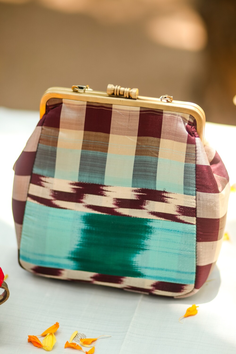 Chocolate Brown Checks Small Damru