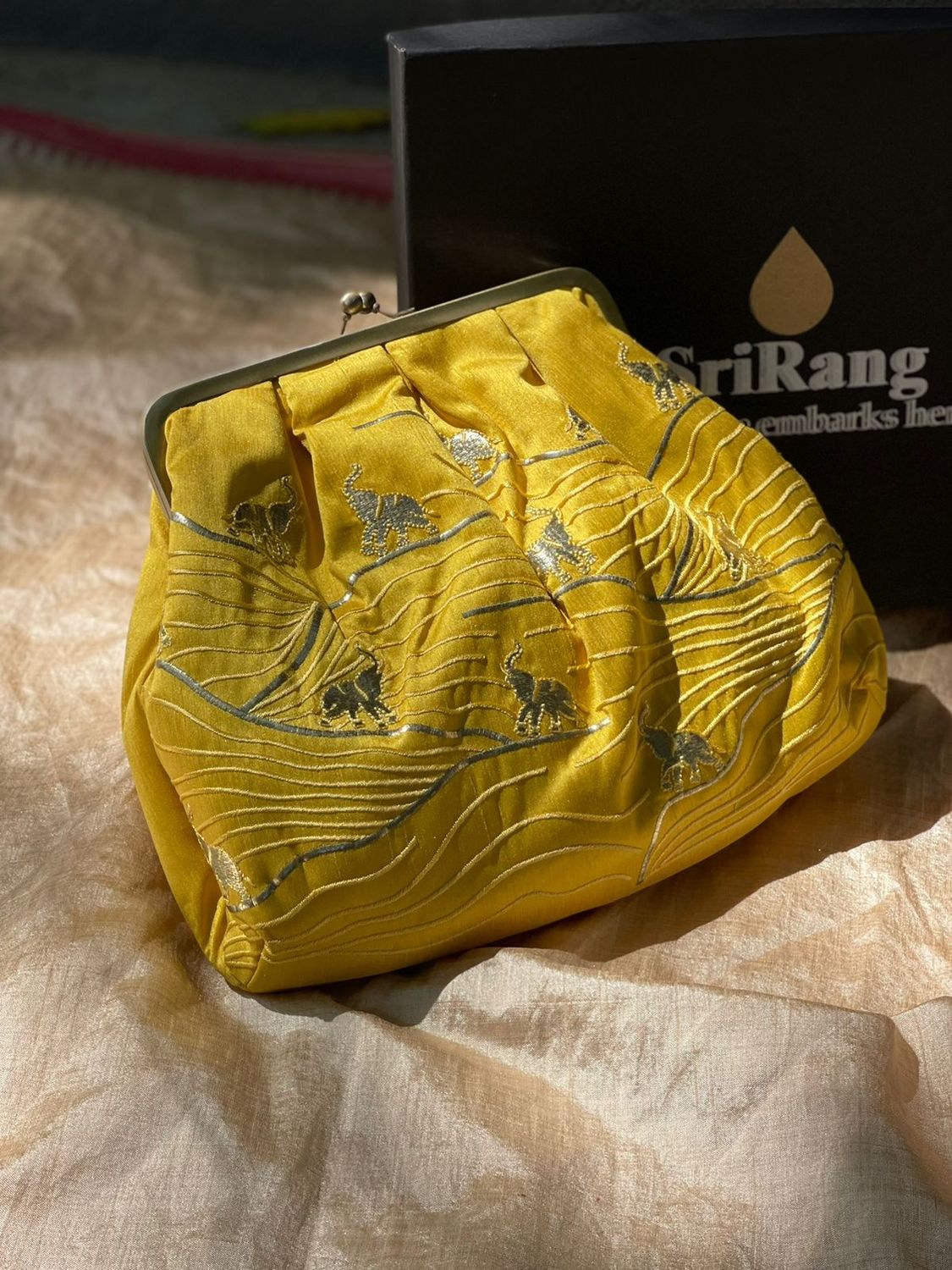 Yellow Elephant Money Purse Silk