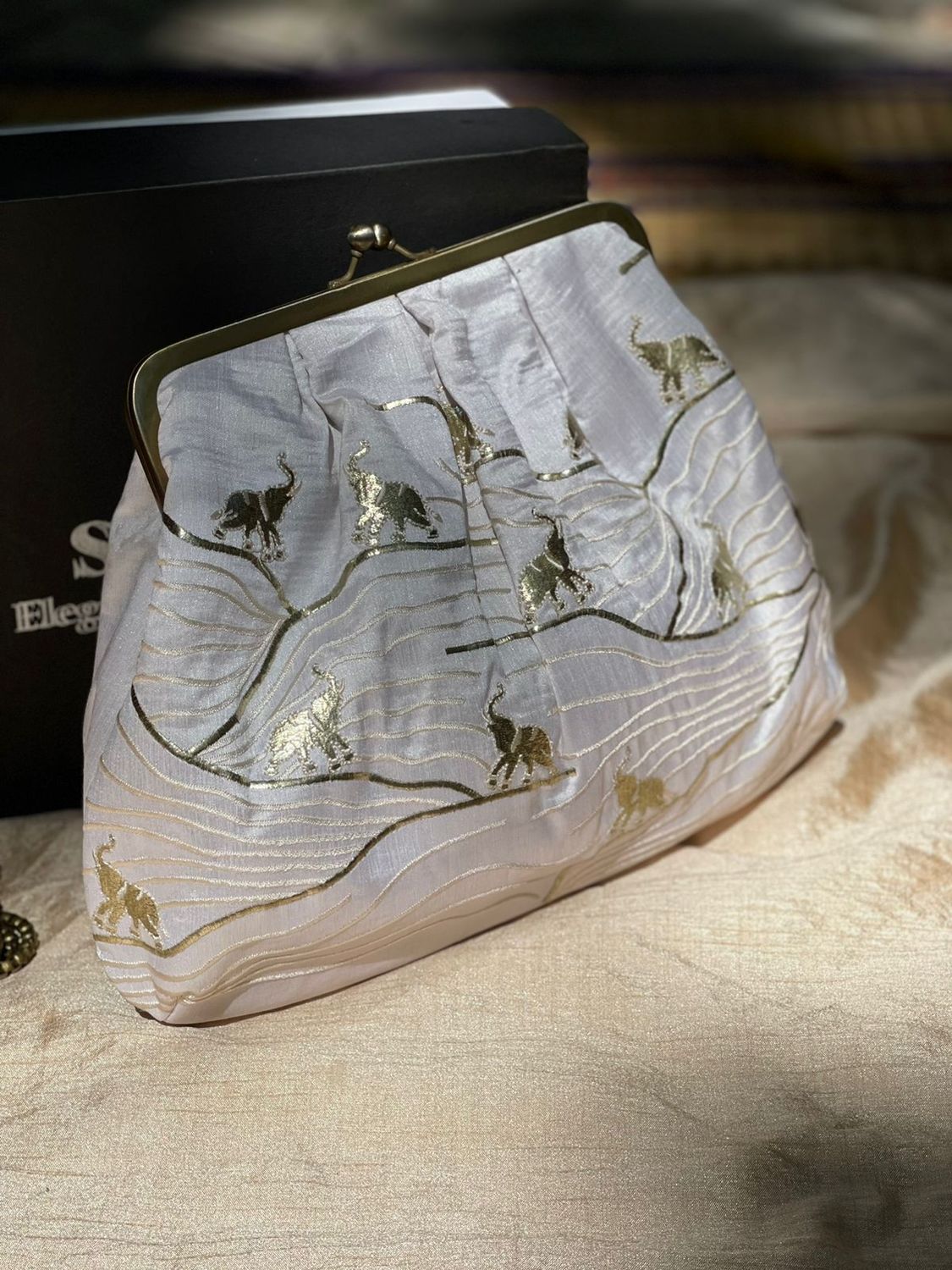 White Elephant money Purse Silk