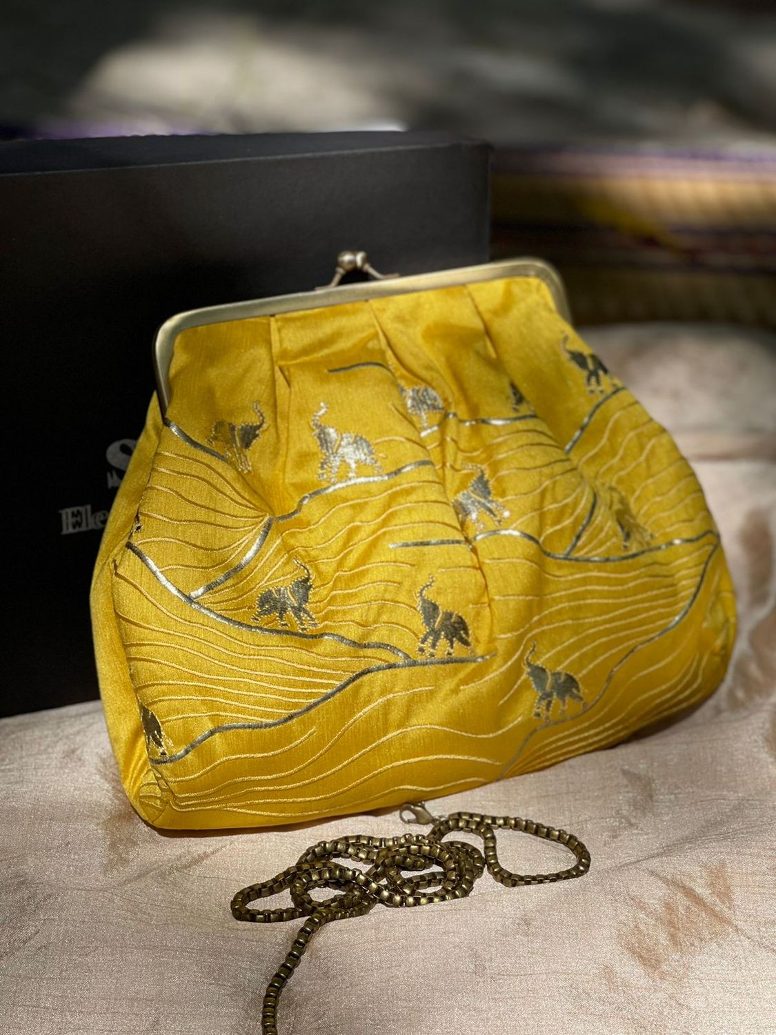 Yellow Elephant Money Purse Silk