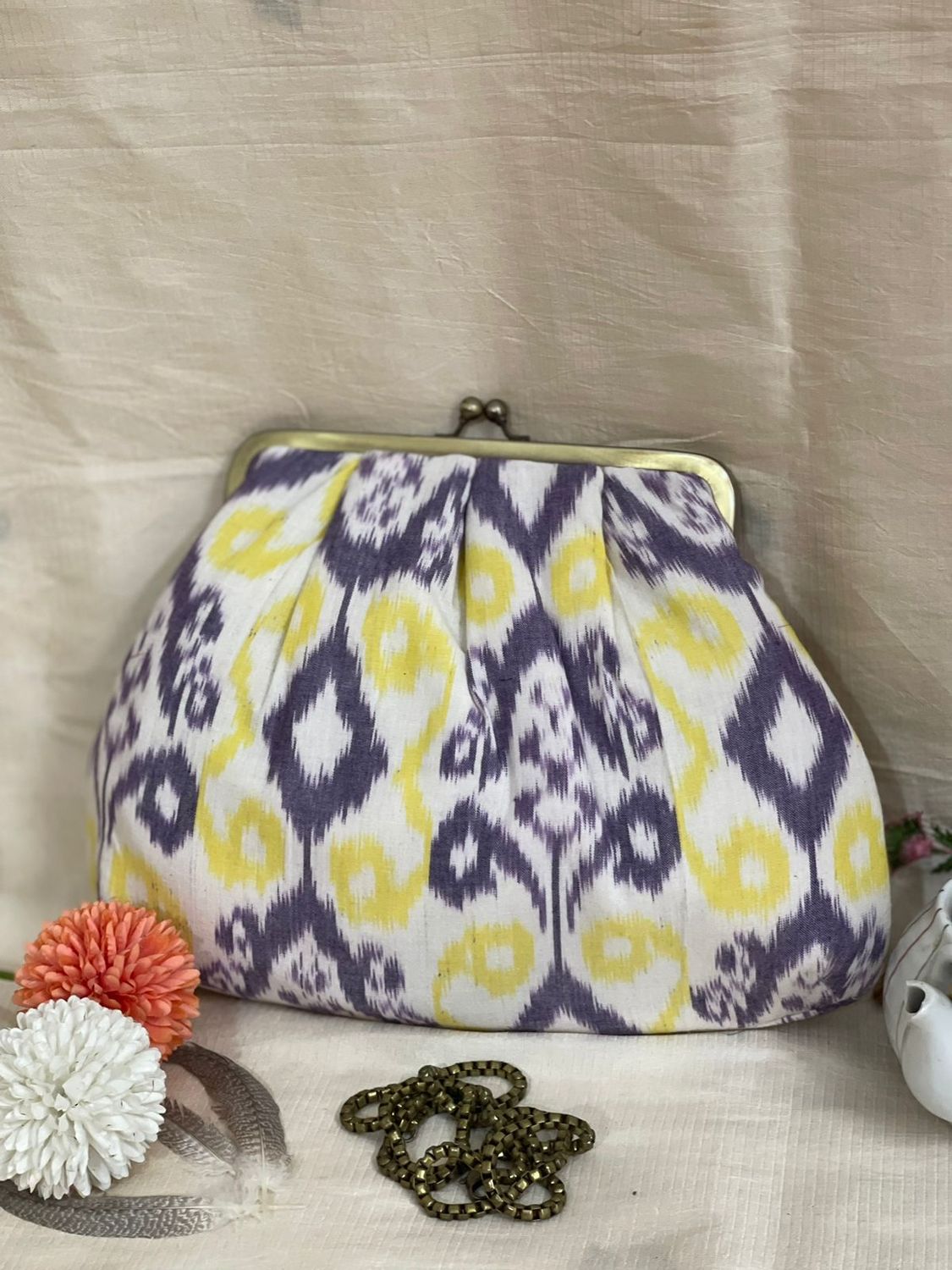 Yellow And Grey Ikkat Money purse