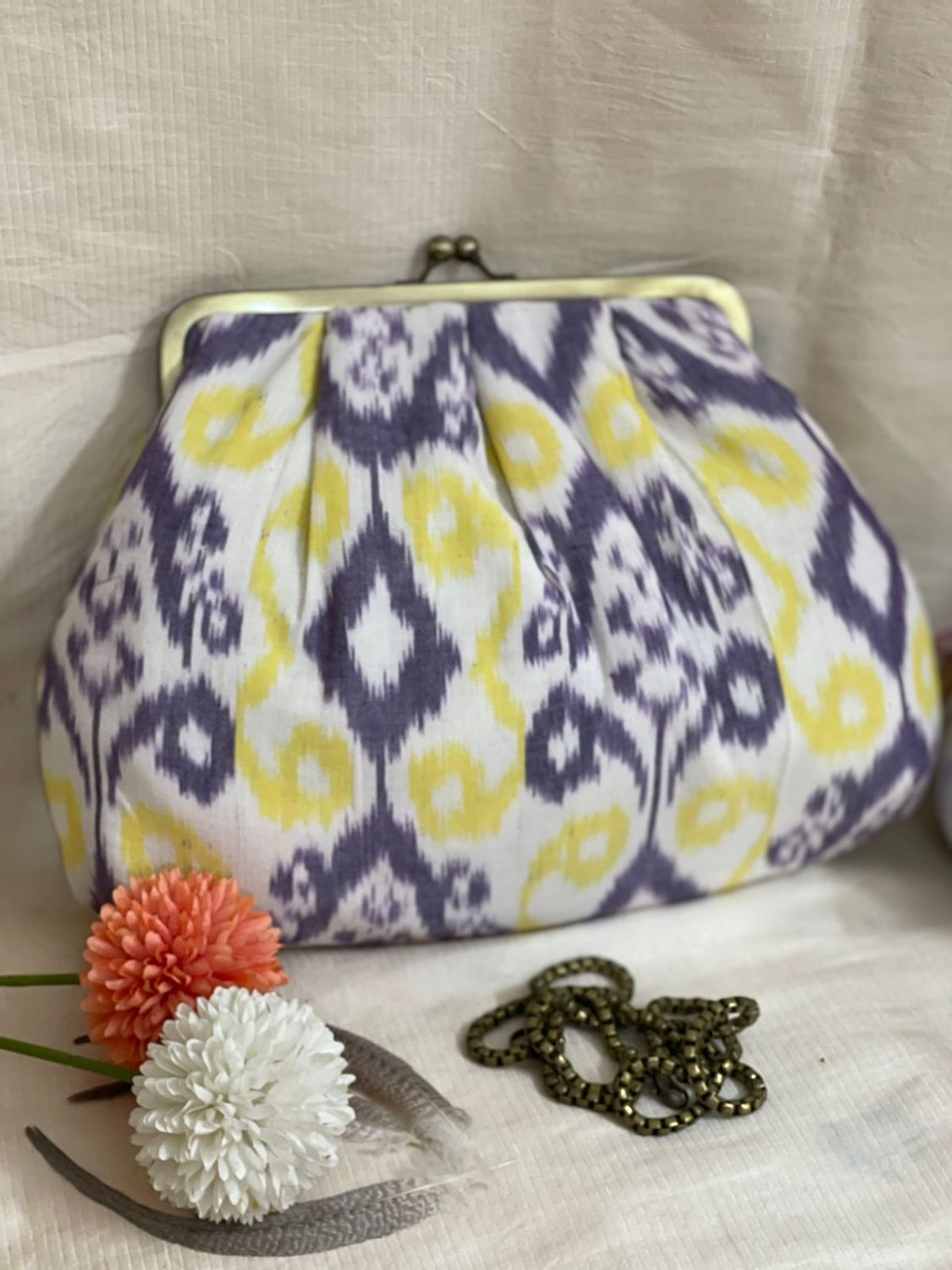 Yellow And Grey Ikkat Money purse