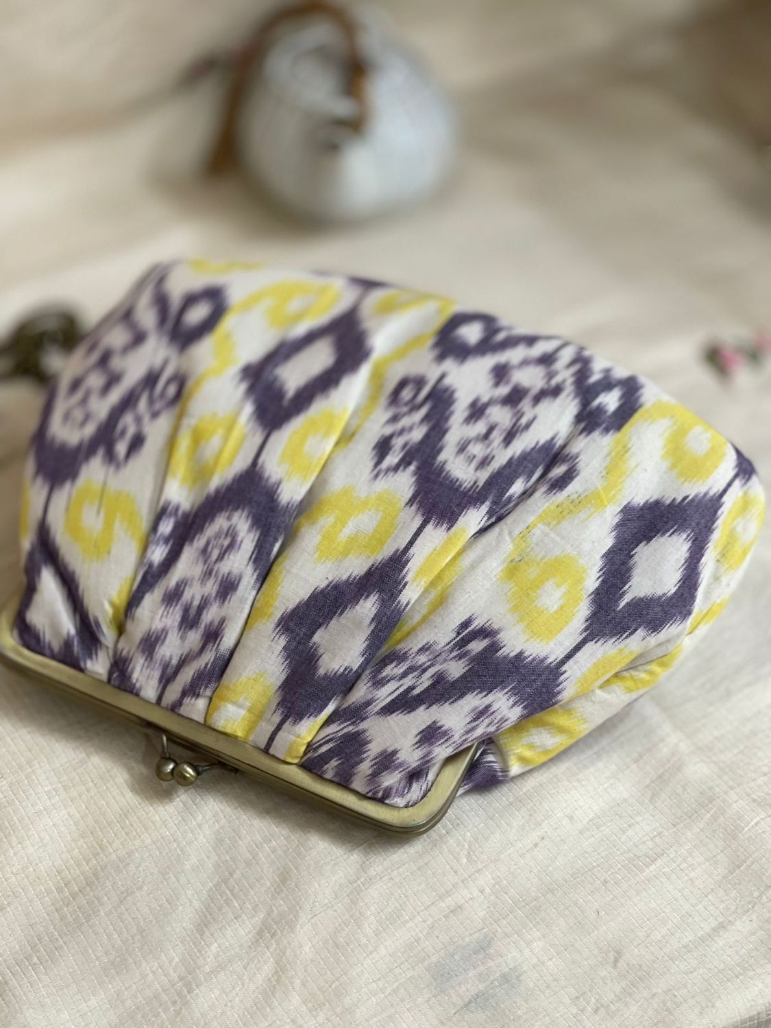 Yellow And Grey Ikkat Money purse