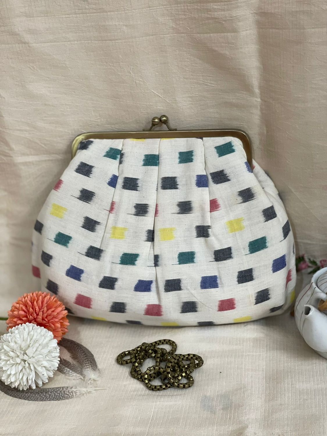 White Ikat Money Purse