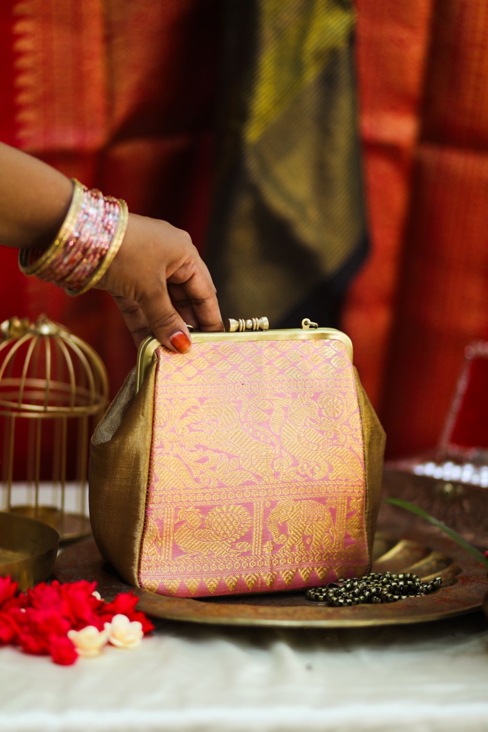 Baby Pink Kanchivaram Varisaipet Small Damru
