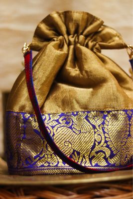 Yazhi Blue Kachi Silk Potli