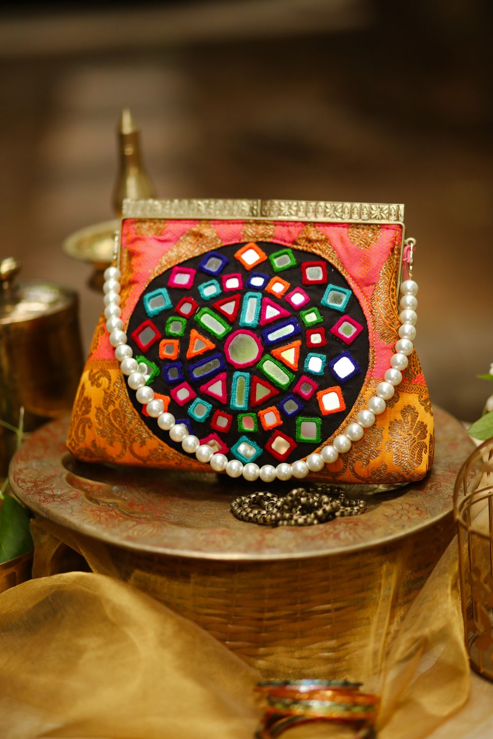 Rajasthani Mirror Work Yellow with pink