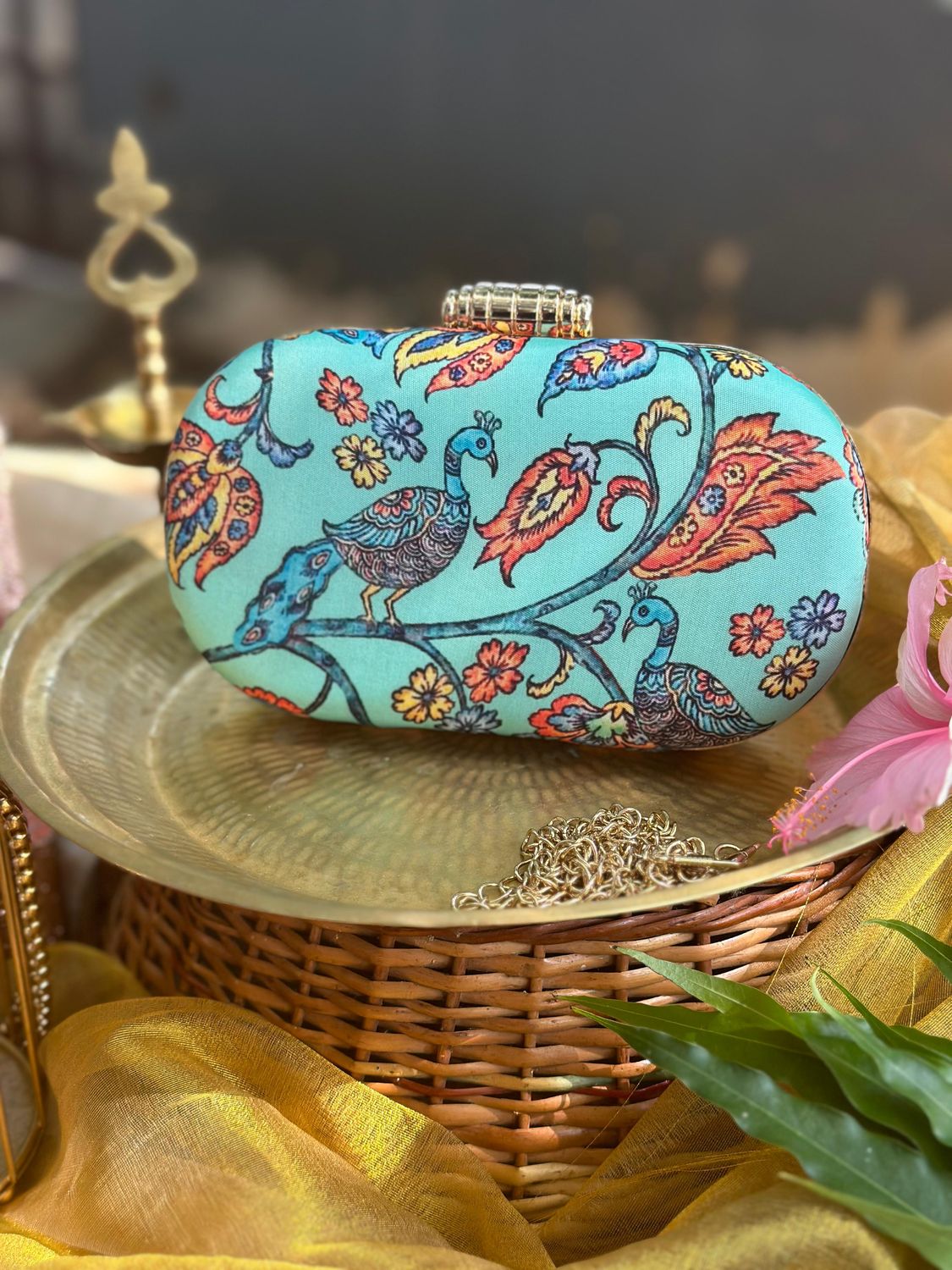 Teal Peacock Kalamkari