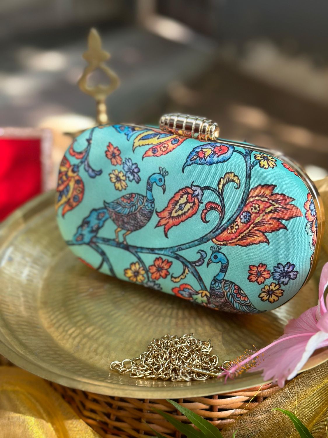 Teal Peacock Kalamkari