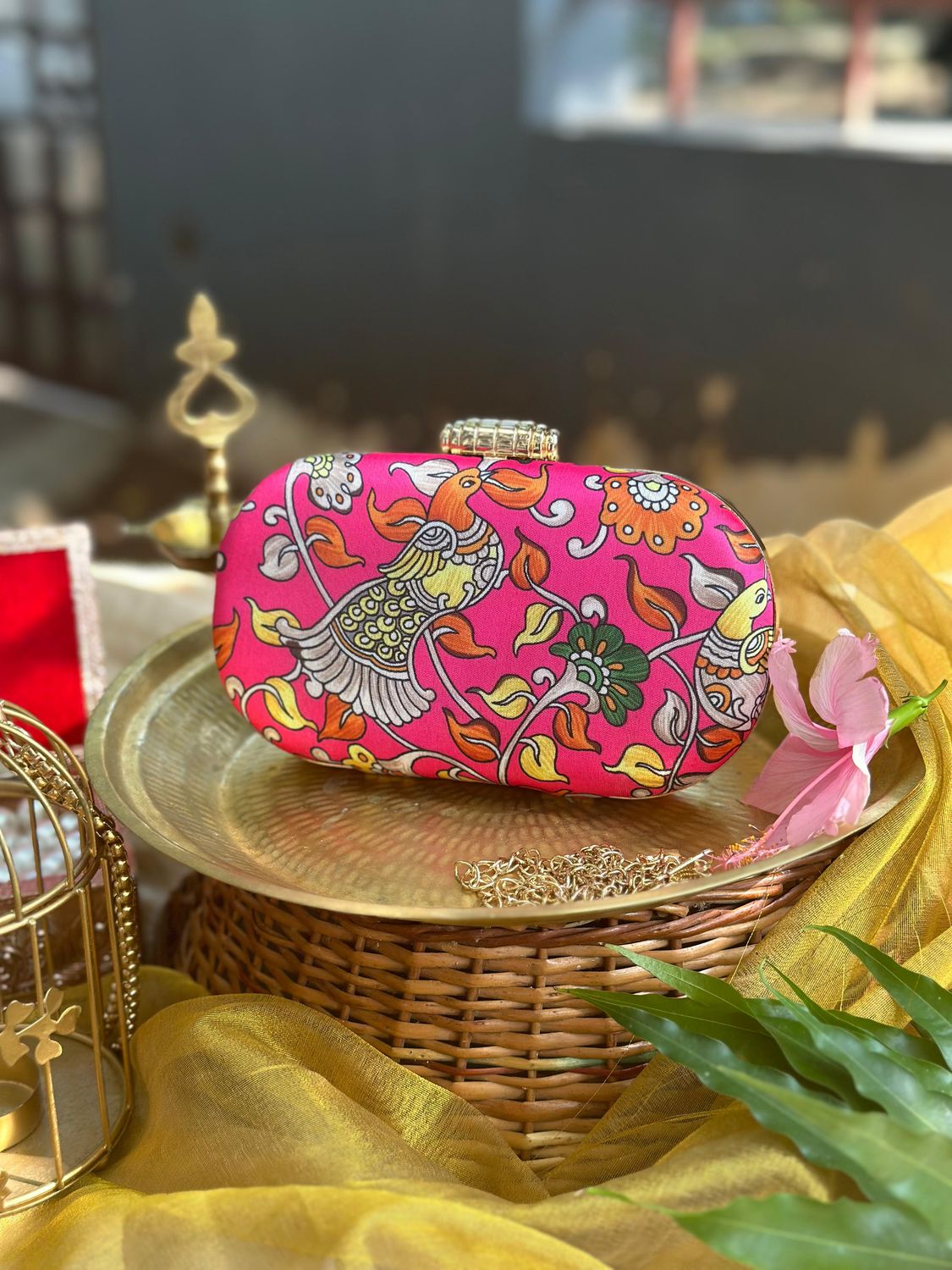 Mittai pink Peacock Kalamkari