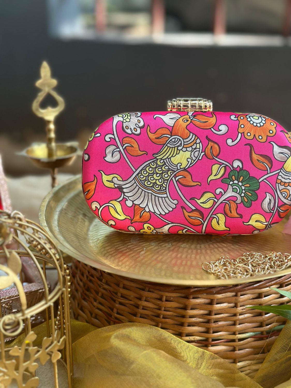 Mittai pink Peacock Kalamkari