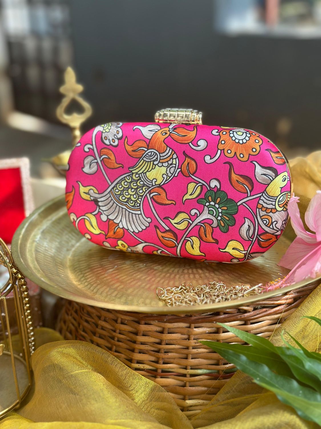 Mittai pink Peacock Kalamkari