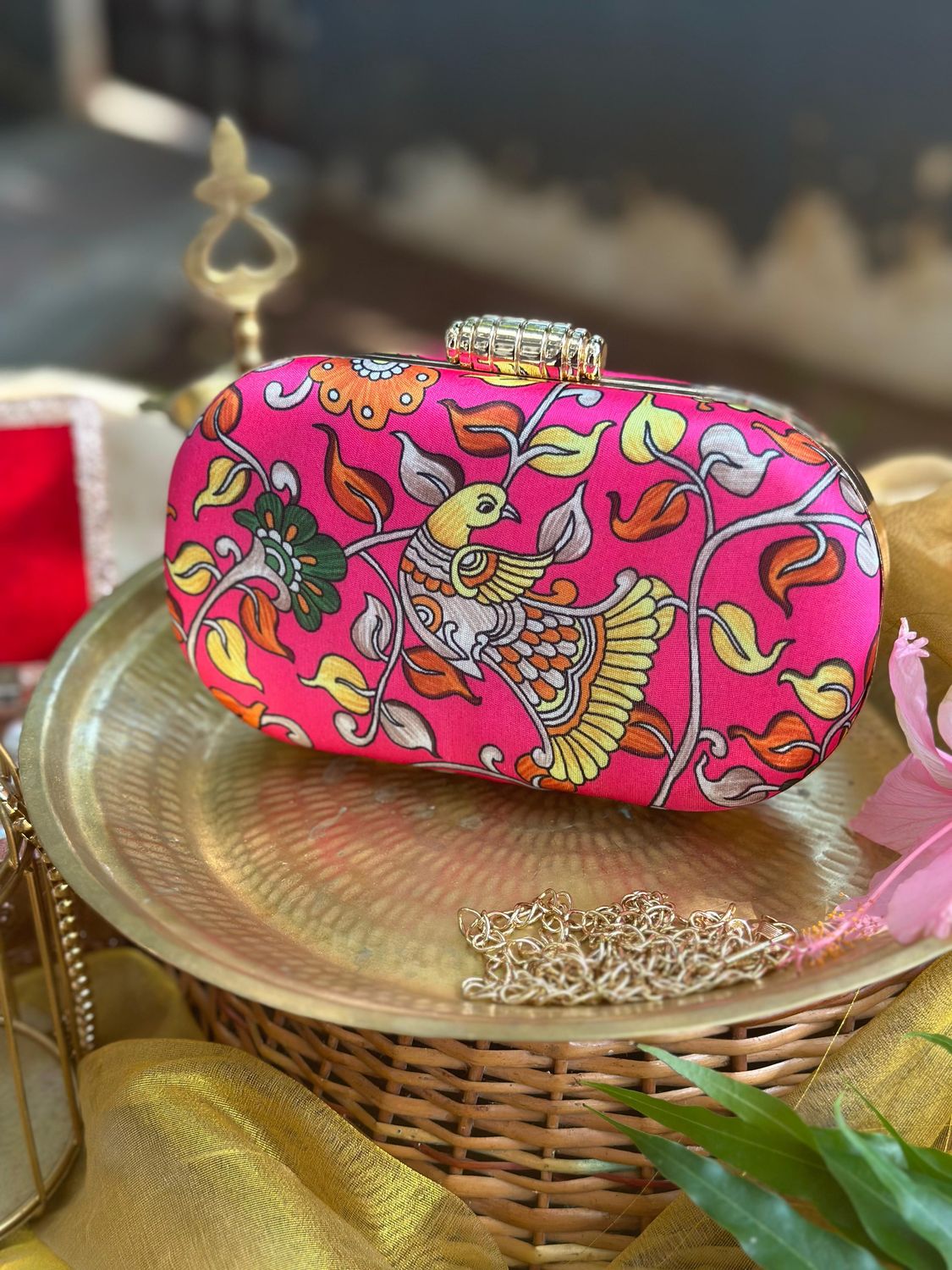Mittai pink Peacock Kalamkari