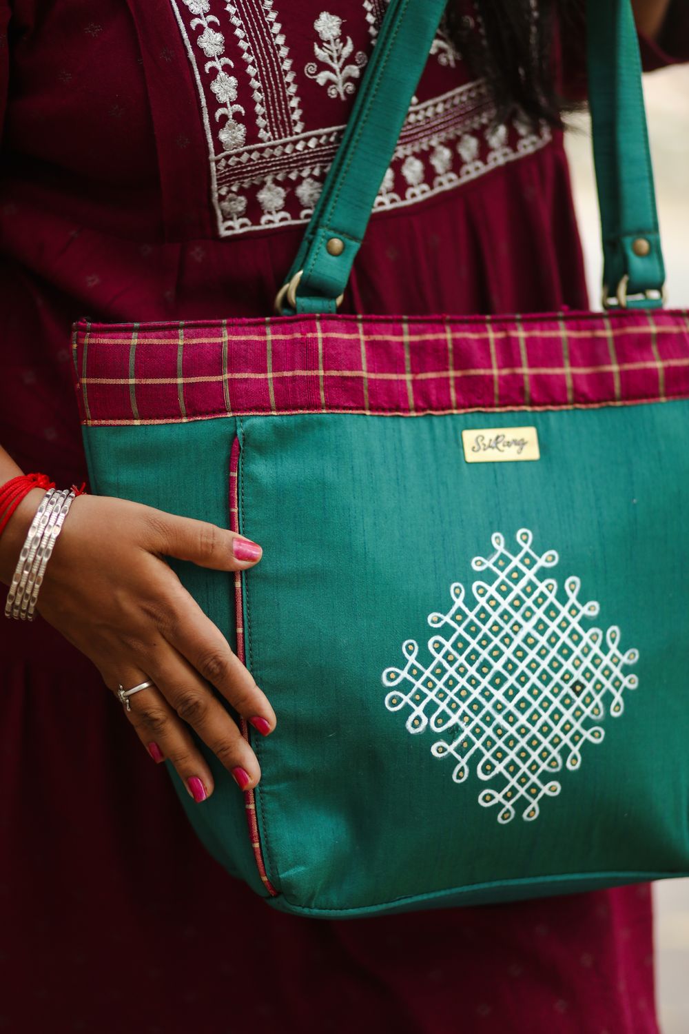 Peacock Green Kolam Tote