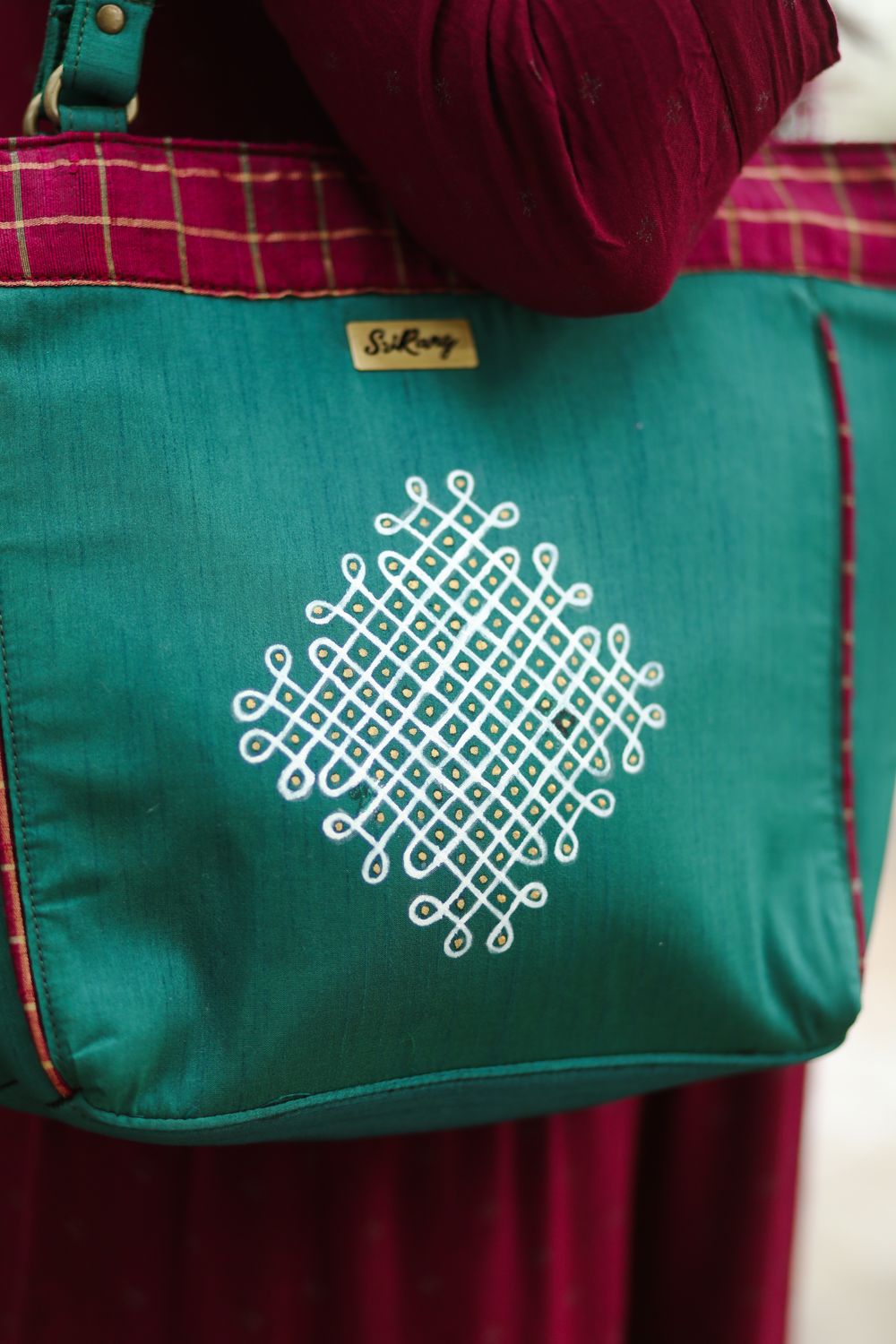 Peacock Green Kolam Tote