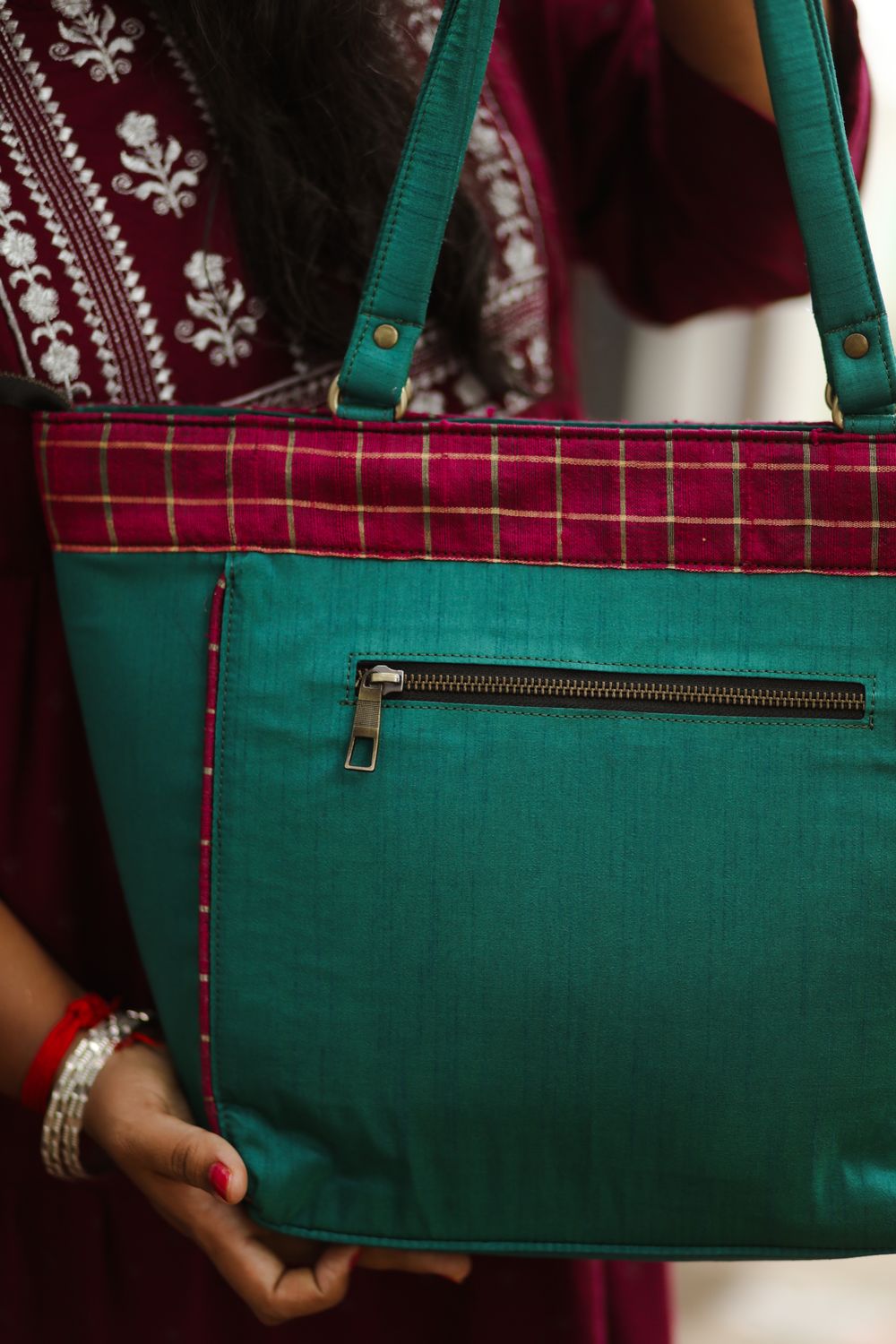 Peacock Green Kolam Tote