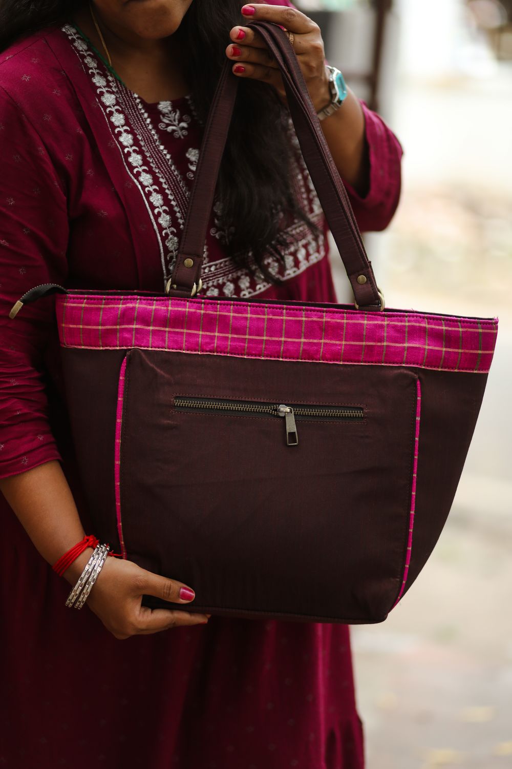 Maroon With Pink Kolam