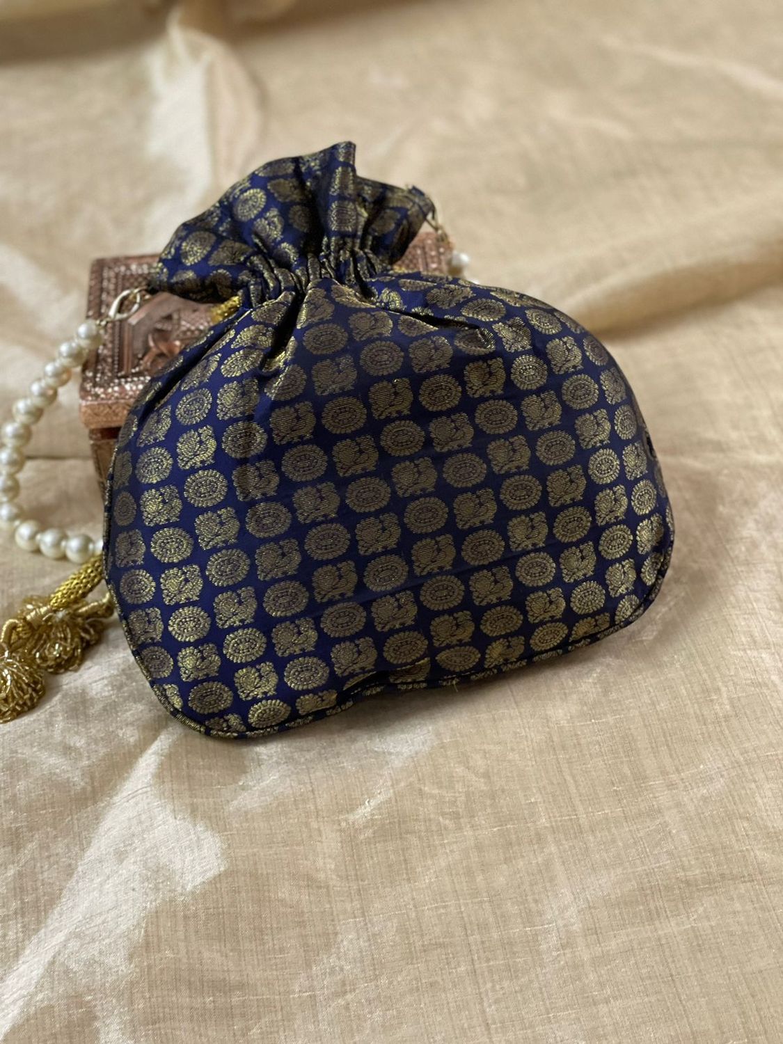 Navy Blue Peacock And Rudhraksham