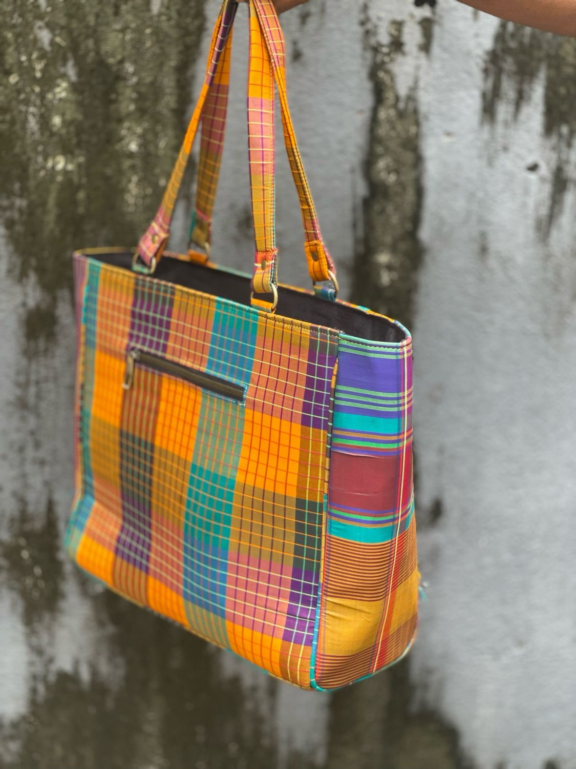 Multi Check Silk Tote