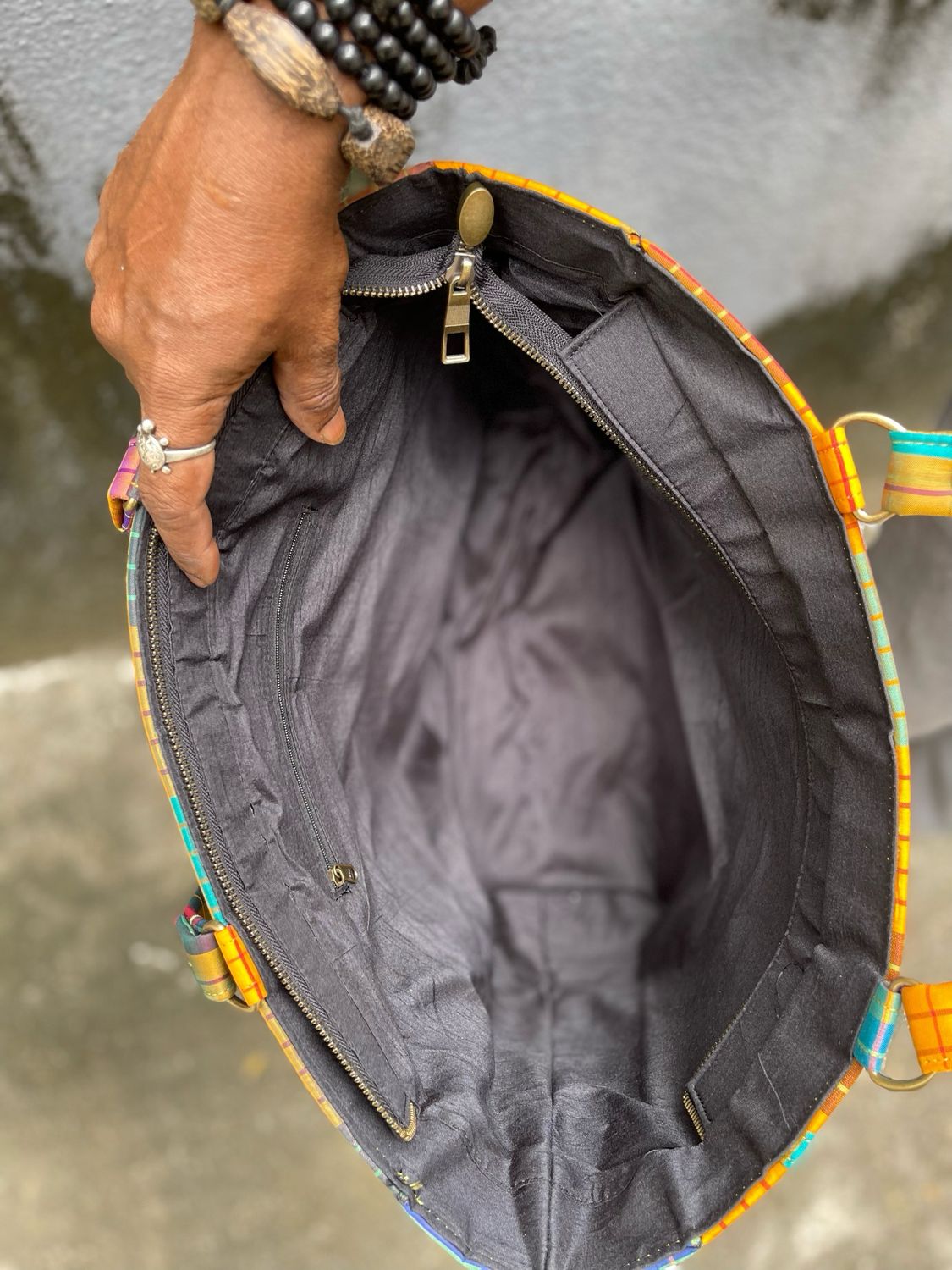 Multi Check Silk Tote