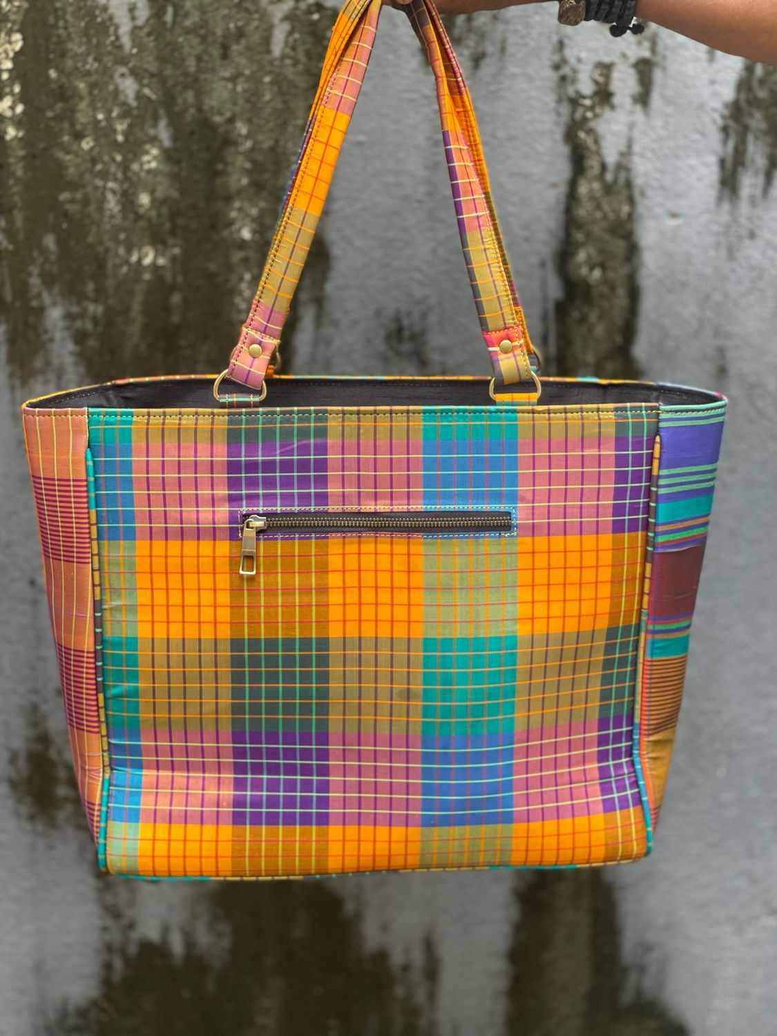 Multi Check Silk Tote