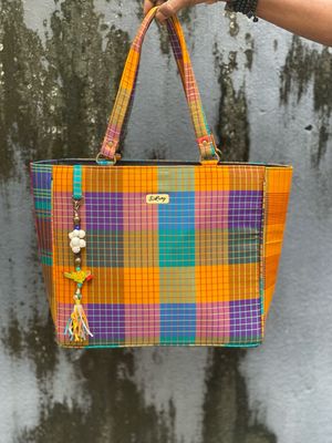 Multi Check Silk Tote