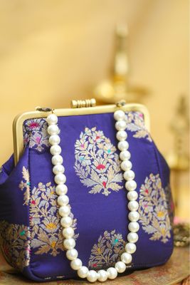 Navy Blue Small Damru With Flower Buttah